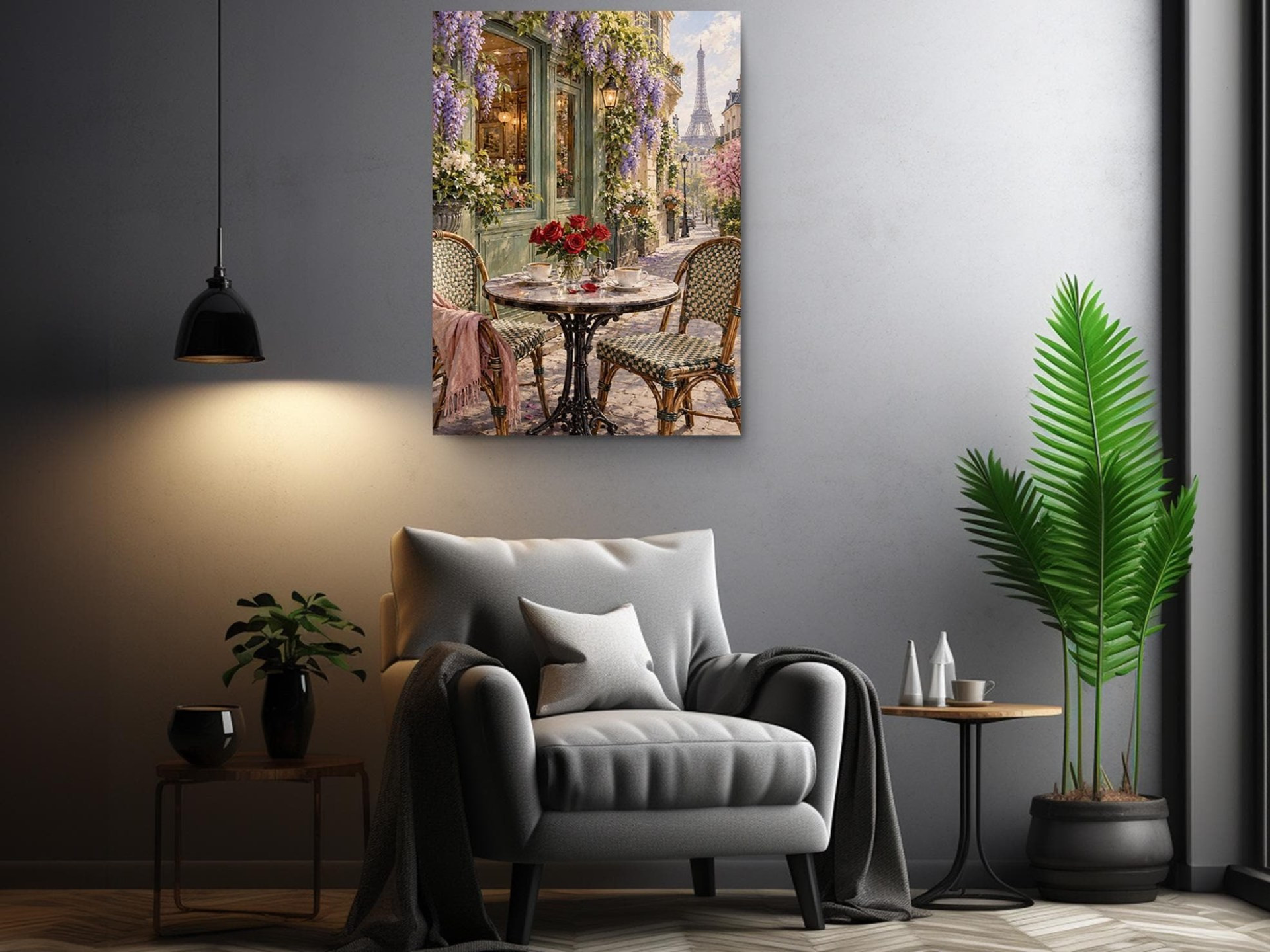 Paris Cafe Table Eiffel Tower Canvas Wall Art