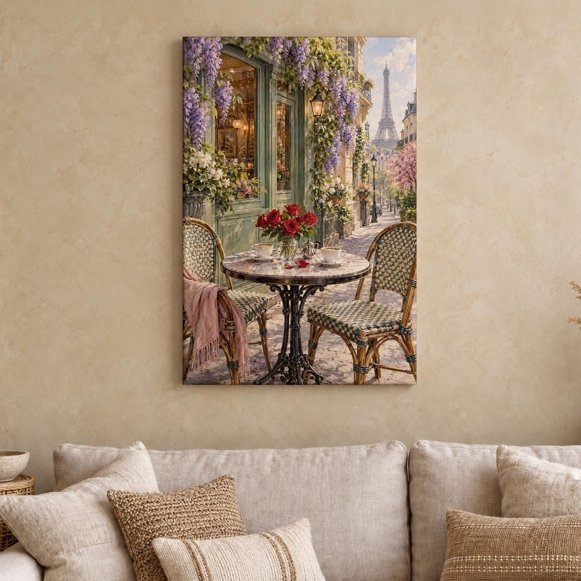 Paris Cafe Table Eiffel Tower Canvas Wall Art