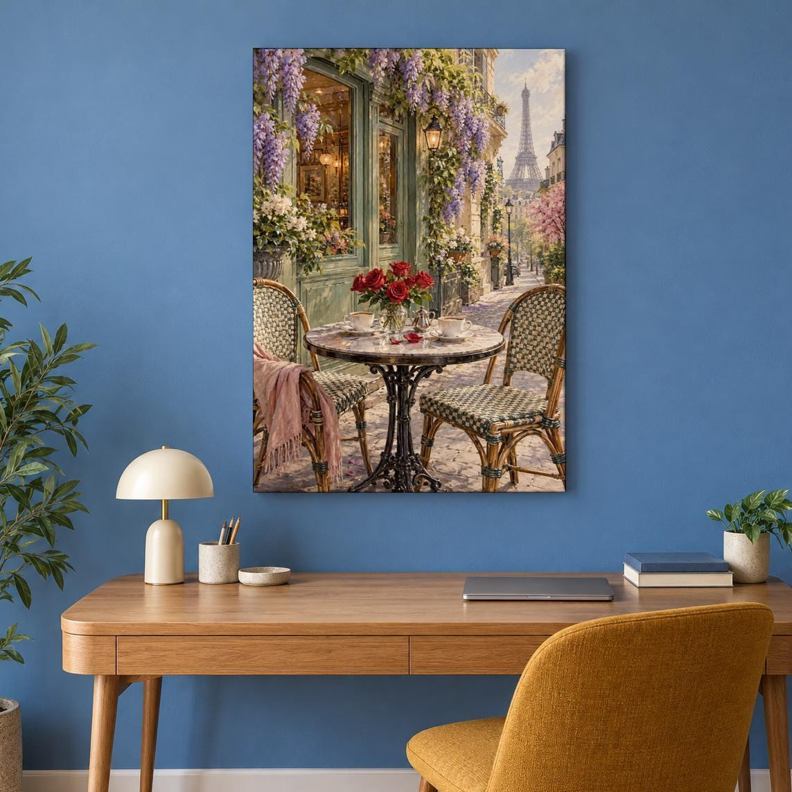 Paris Cafe Table Eiffel Tower Canvas Wall Art