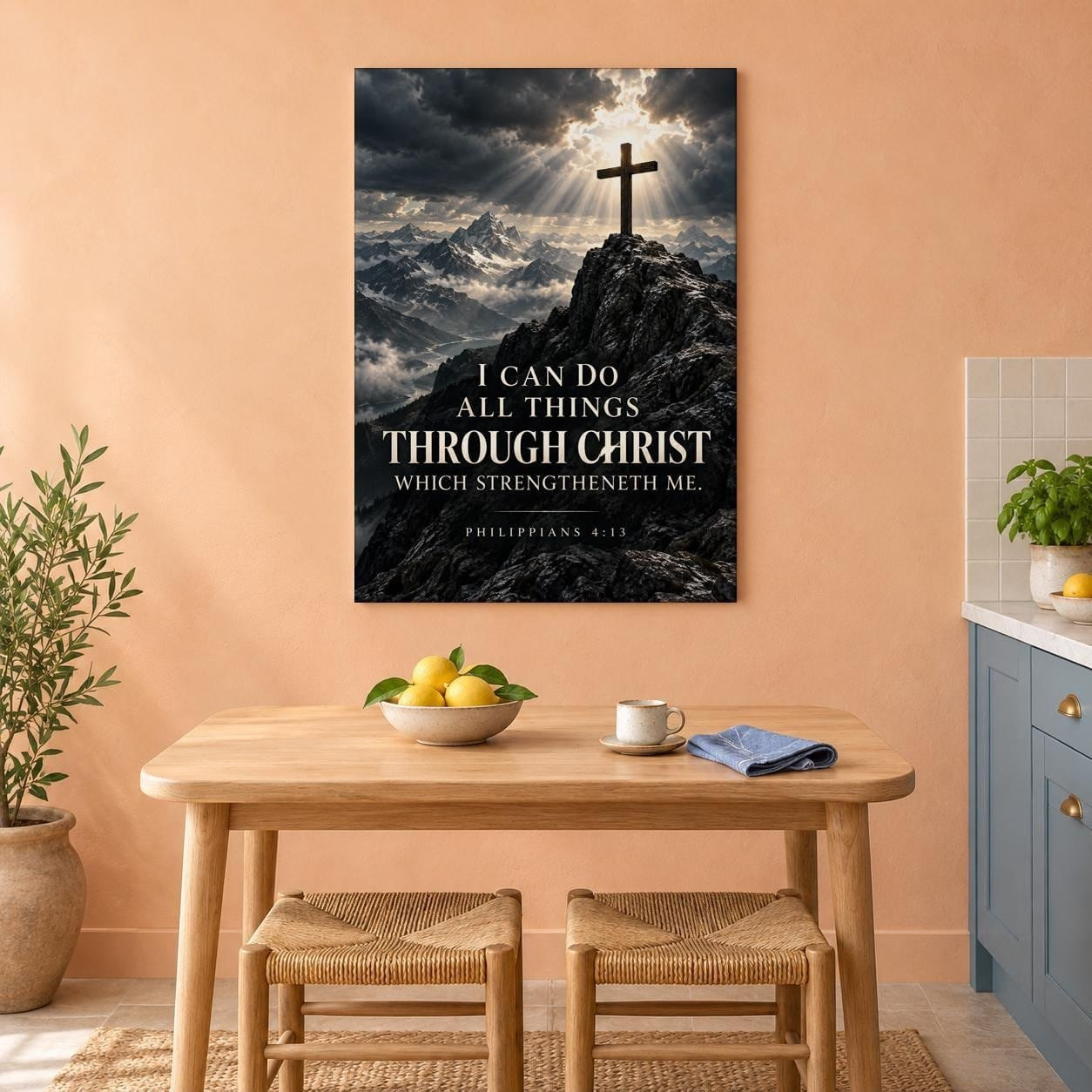 Philippians 4:13 Mountain Cross Canvas Wall Art