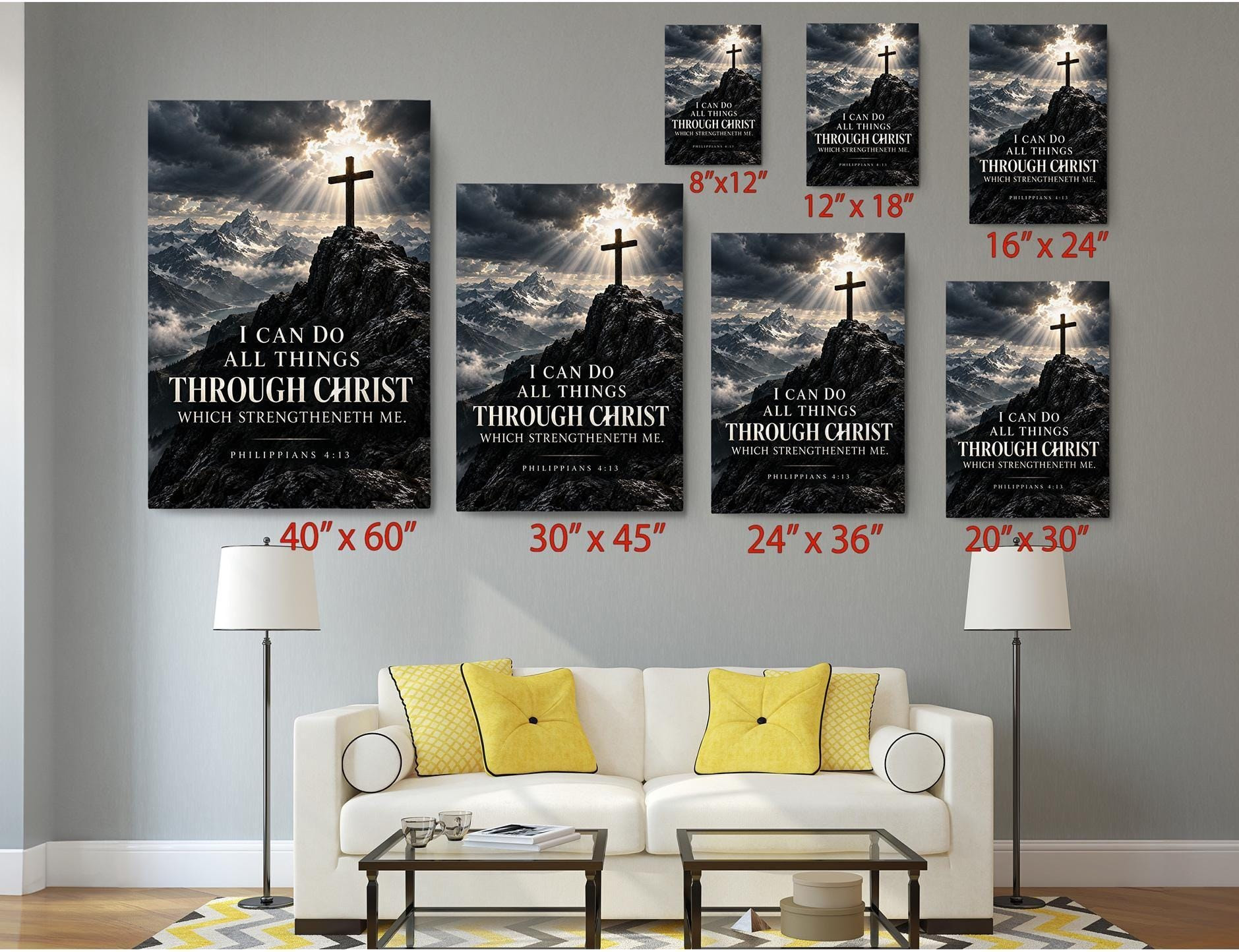 Philippians 4:13 Mountain Cross Canvas Wall Art