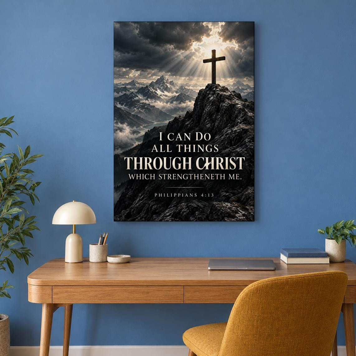 Philippians 4:13 Mountain Cross Canvas Wall Art