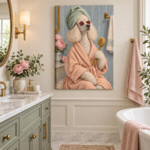 Poodle in Bathrobe Funny Canvas Wall Art