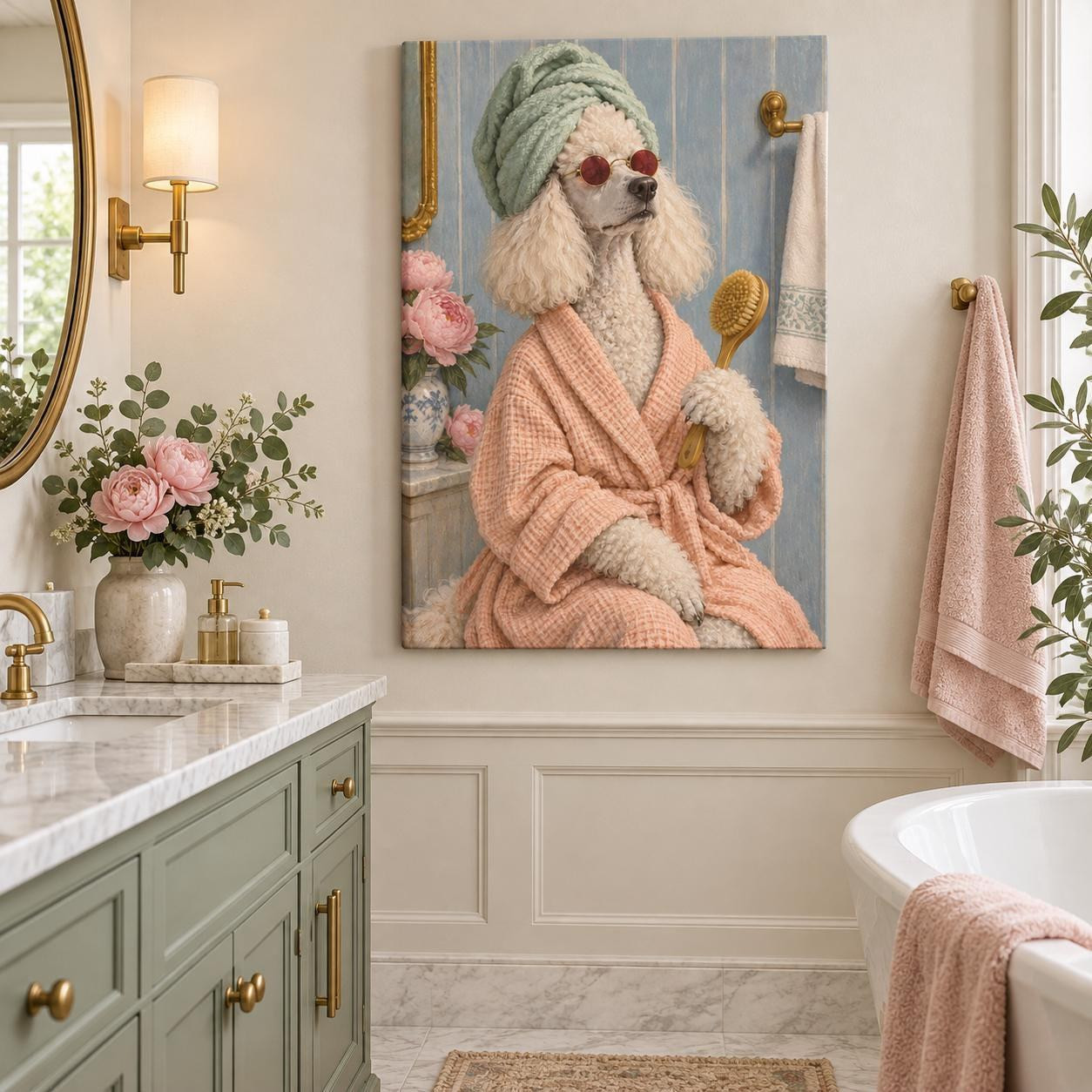 Poodle in Bathrobe Funny Canvas Wall Art