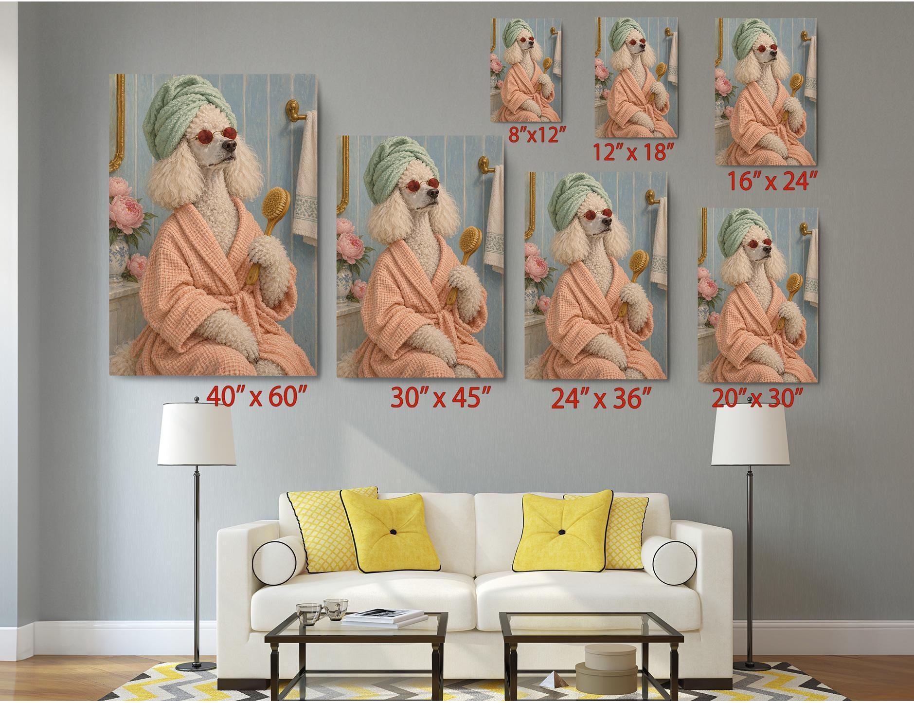 Poodle in Bathrobe Funny Canvas Wall Art