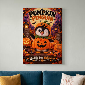 Pumpkin Penguin Halloween Canvas Wall Art