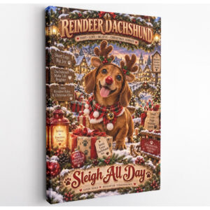 Reindeer Dachshund Christmas Canvas Wall Art