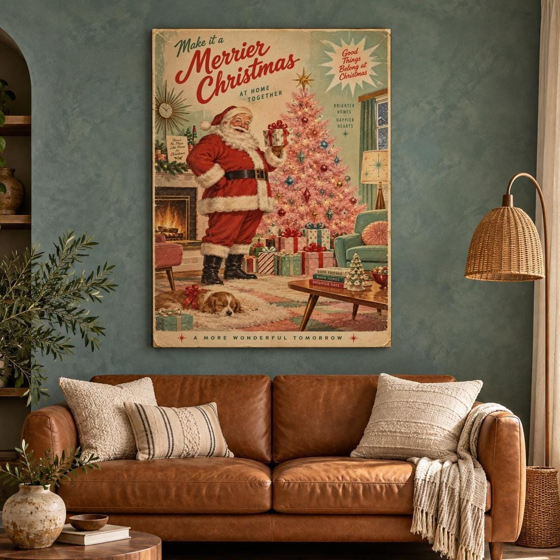 Retro Mid Century Santa Canvas Wall Art