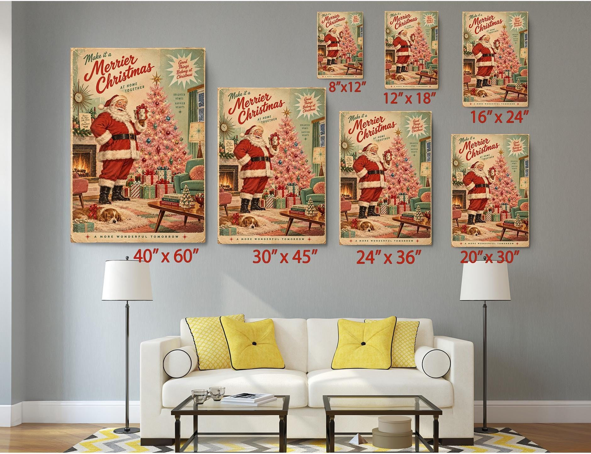 Retro Mid Century Santa Canvas Wall Art