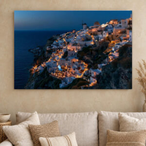 Santorini at Night Canvas Wall Art