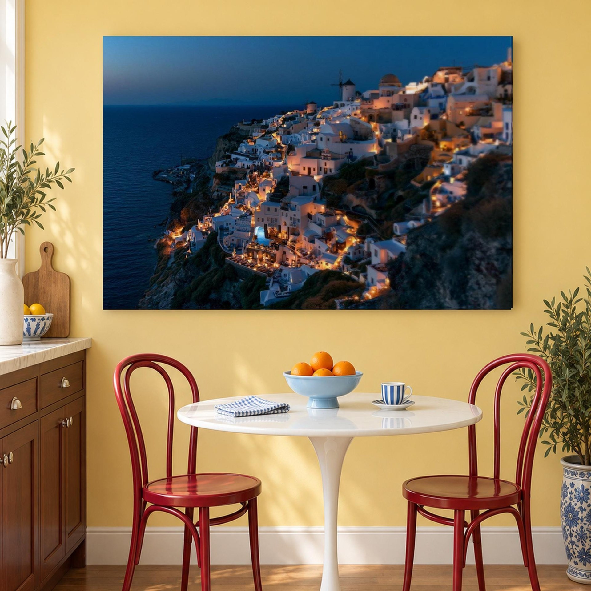 Santorini at Night Canvas Wall Art