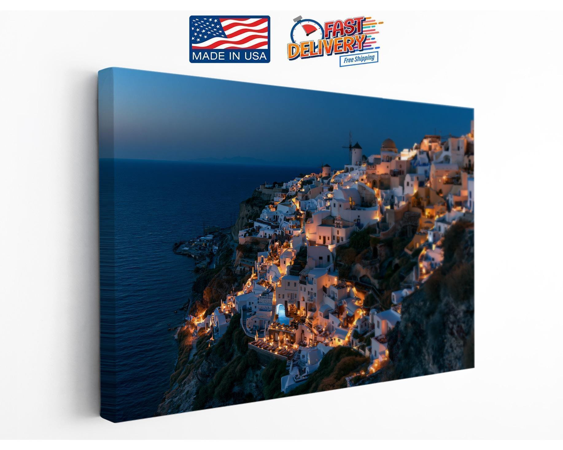 Santorini at Night Canvas Wall Art