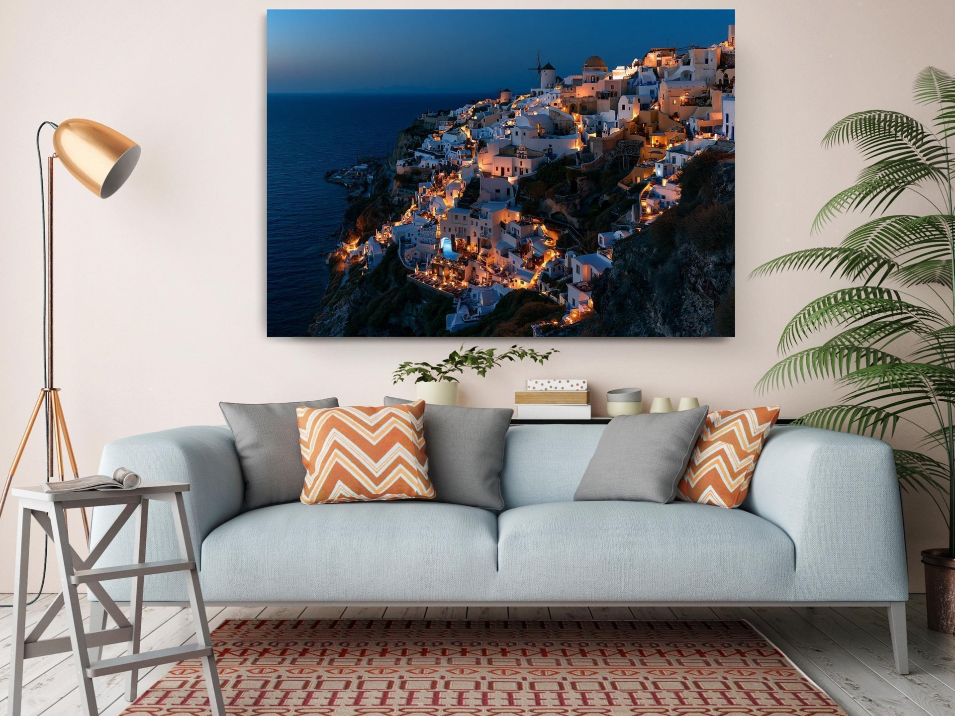 Santorini at Night Canvas Wall Art
