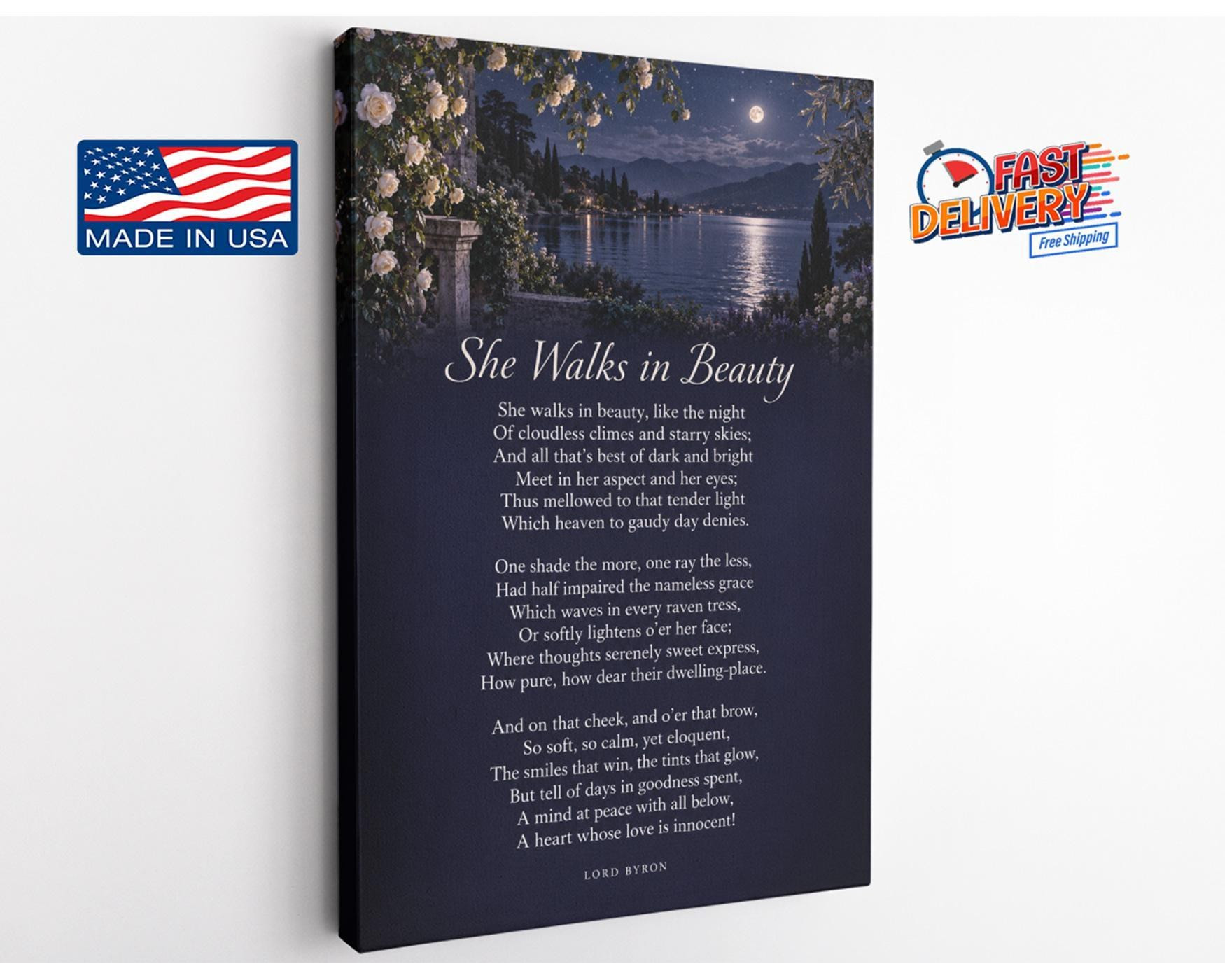 She Walks in Beauty Poem Canvas Wall Art