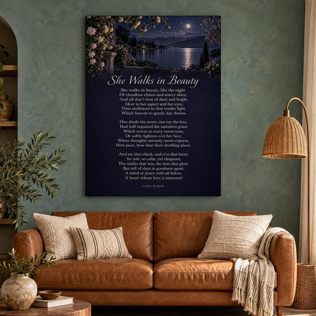 She Walks in Beauty Poem Canvas Wall Art