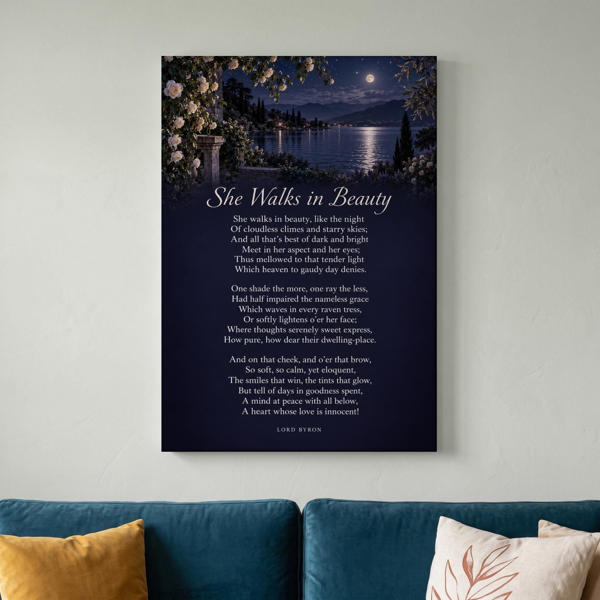 She Walks in Beauty Poem Canvas Wall Art
