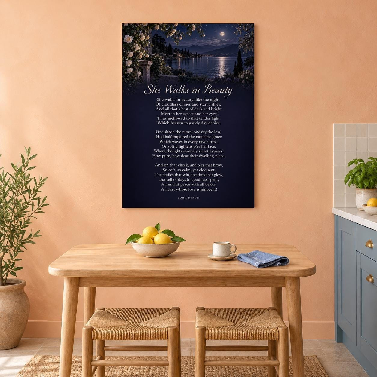 She Walks in Beauty Poem Canvas Wall Art