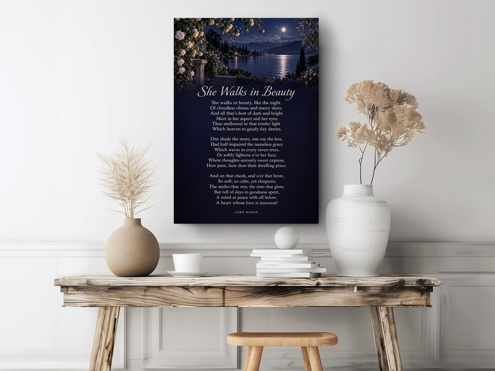 She Walks in Beauty Poem Canvas Wall Art