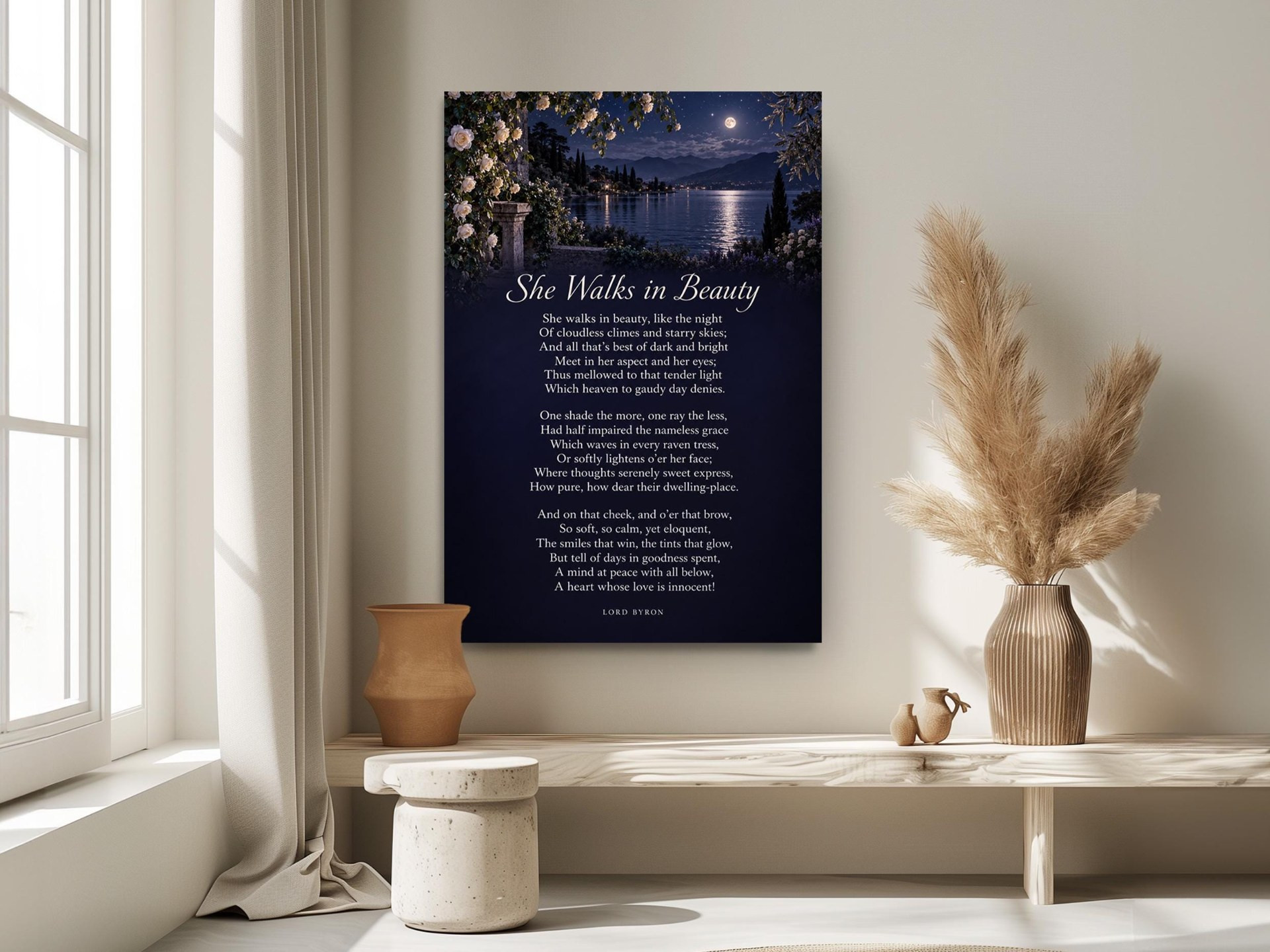 She Walks in Beauty Poem Canvas Wall Art
