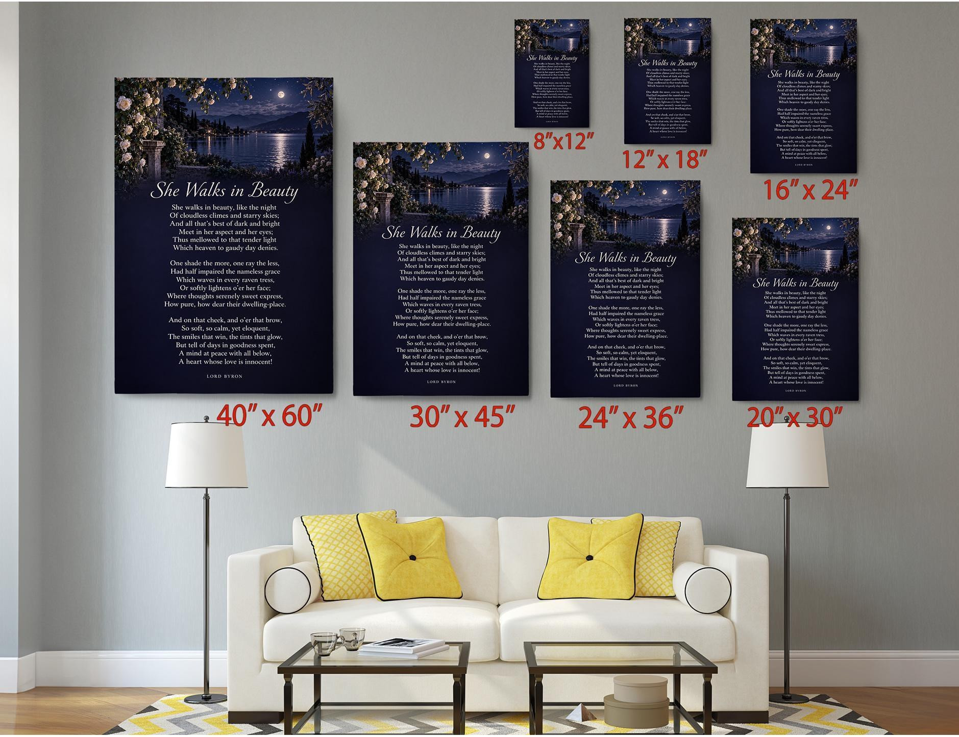She Walks in Beauty Poem Canvas Wall Art