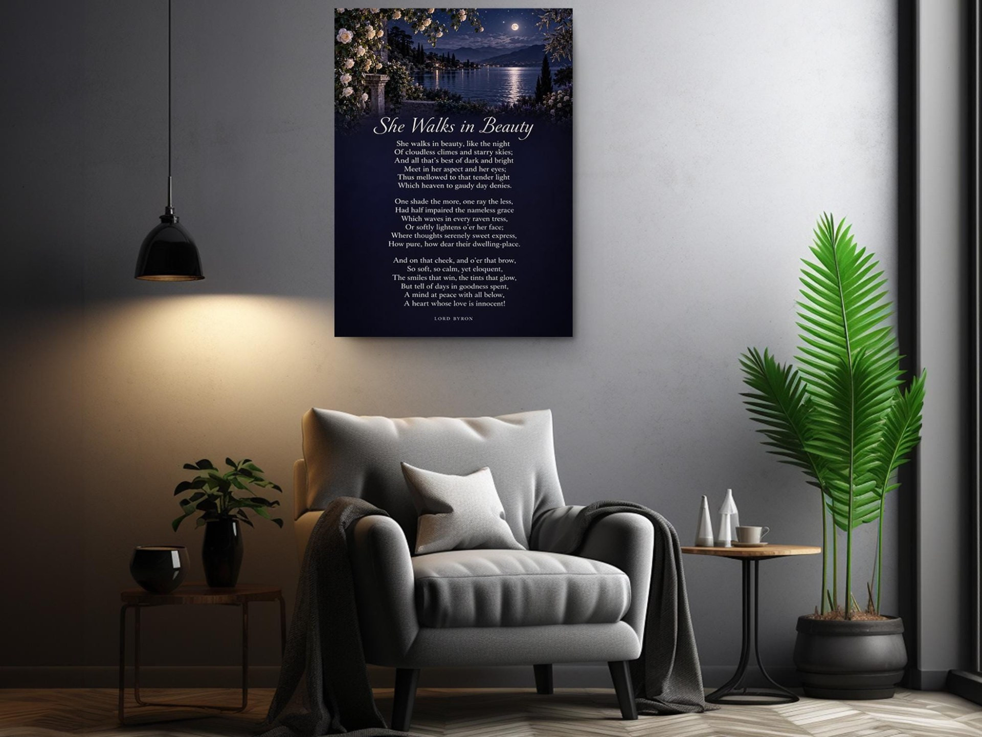She Walks in Beauty Poem Canvas Wall Art
