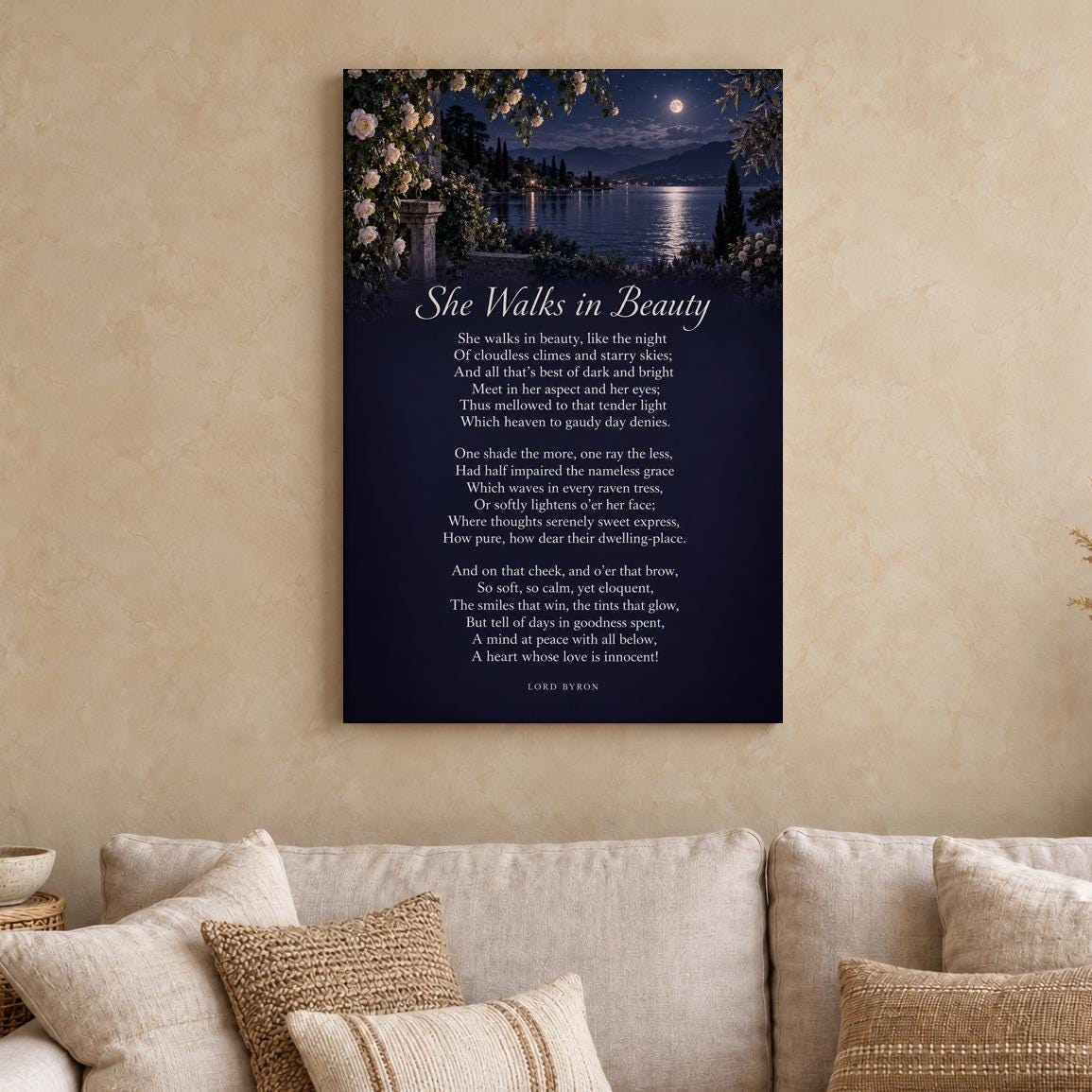She Walks in Beauty Poem Canvas Wall Art