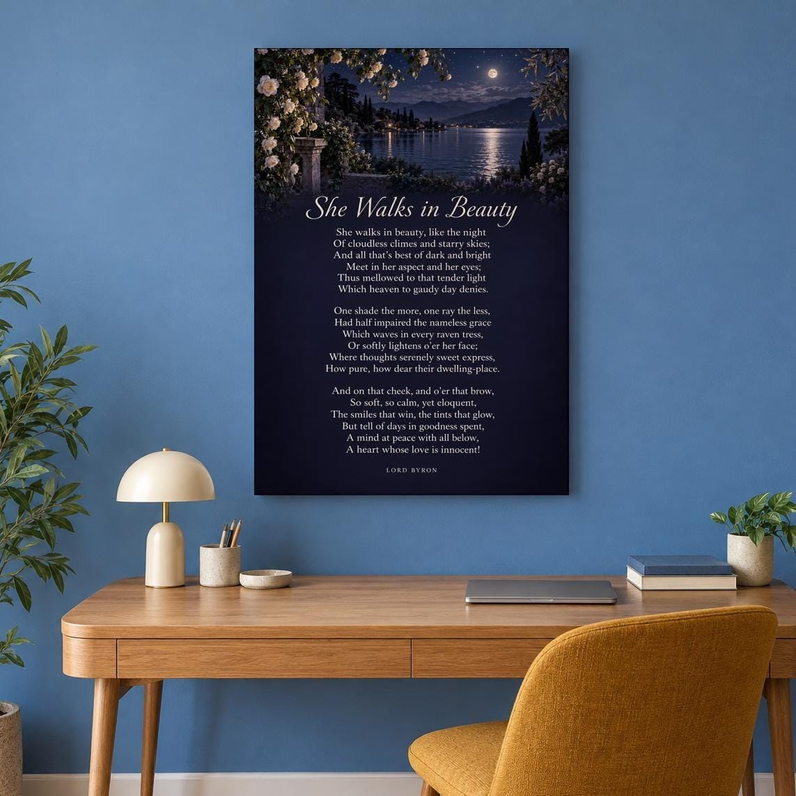 She Walks in Beauty Poem Canvas Wall Art
