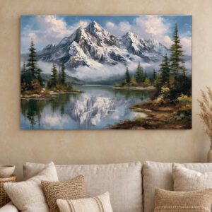 Snowy Mountain Lake Canvas Wall Art