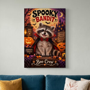 Spooky Bandit Halloween Raccoon Canvas Wall Art