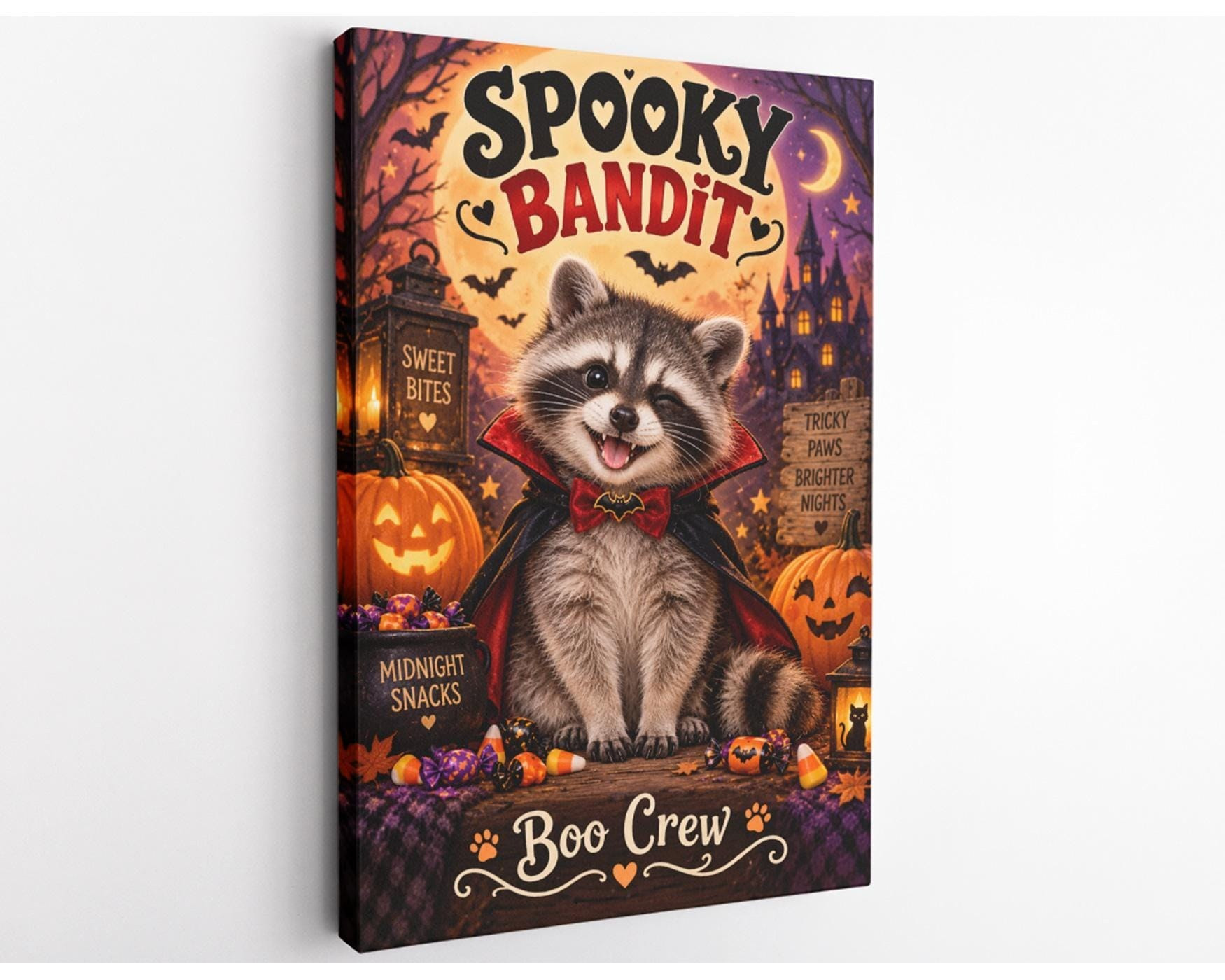 Spooky Bandit Halloween Raccoon Canvas Wall Art