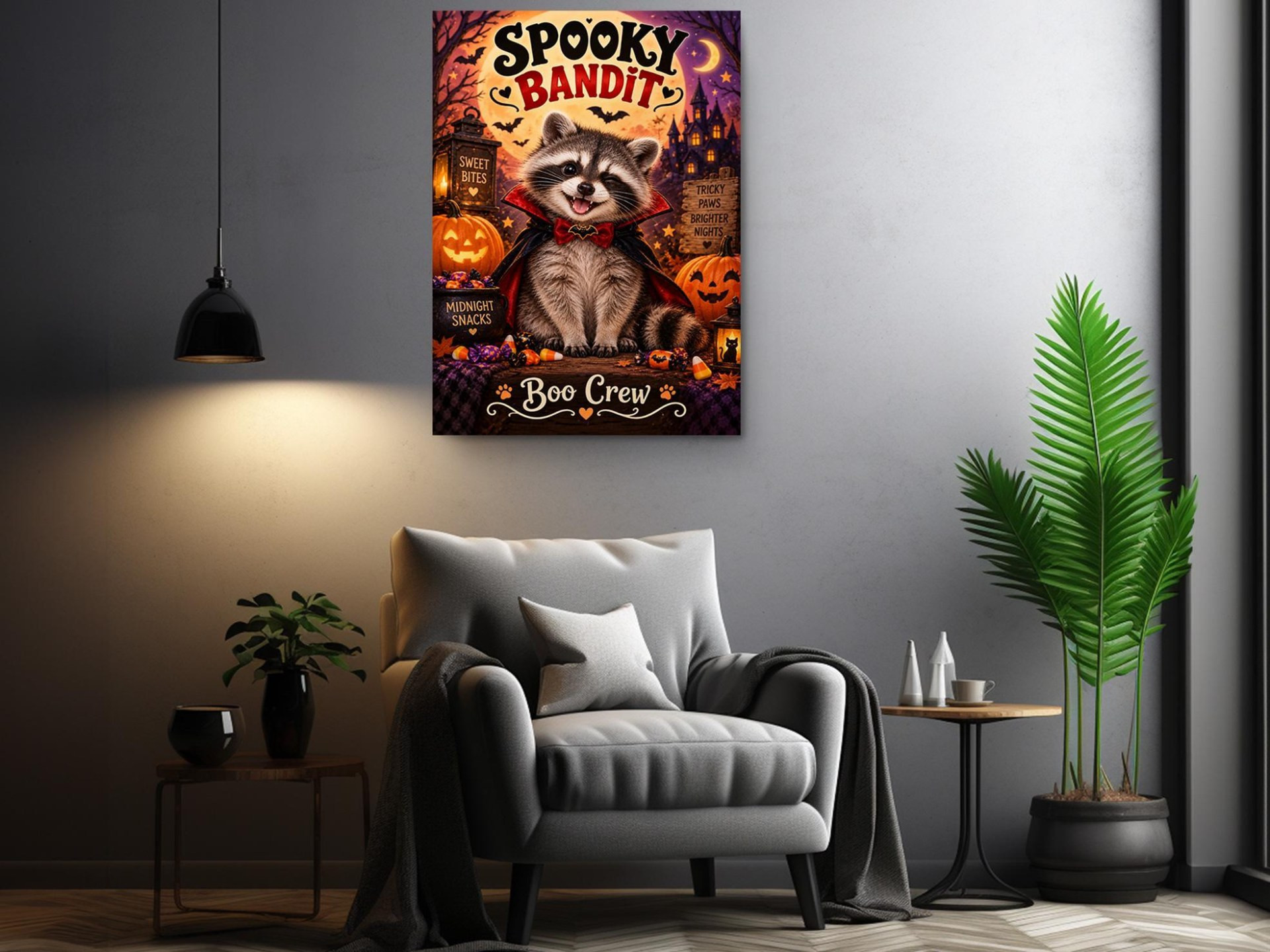 Spooky Bandit Halloween Raccoon Canvas Wall Art