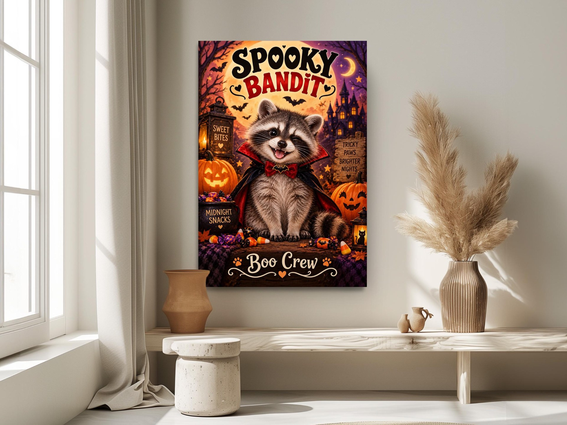 Spooky Bandit Halloween Raccoon Canvas Wall Art
