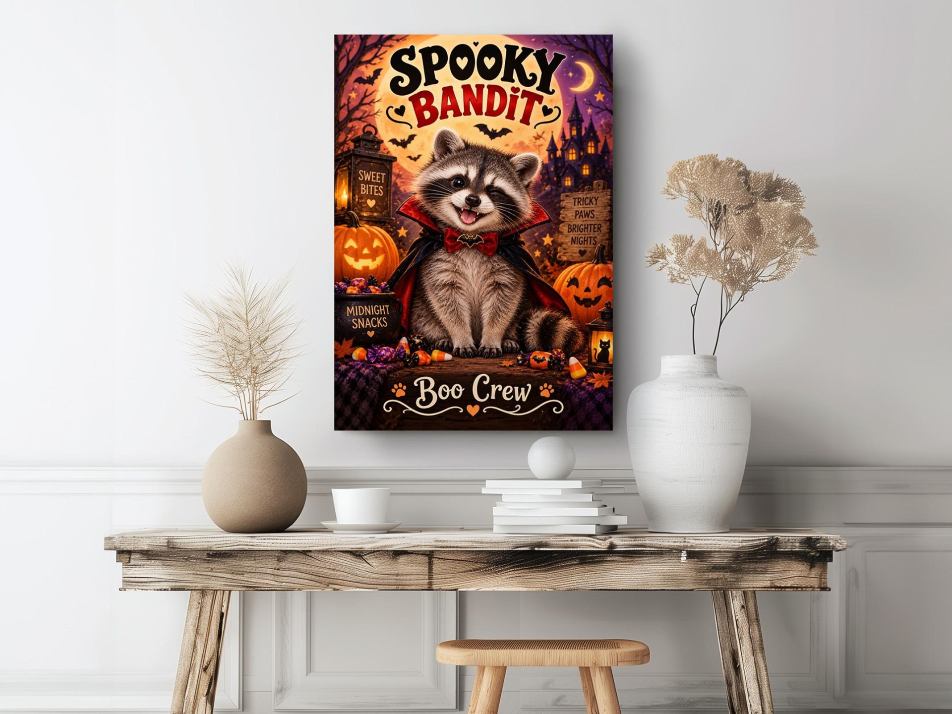 Spooky Bandit Halloween Raccoon Canvas Wall Art
