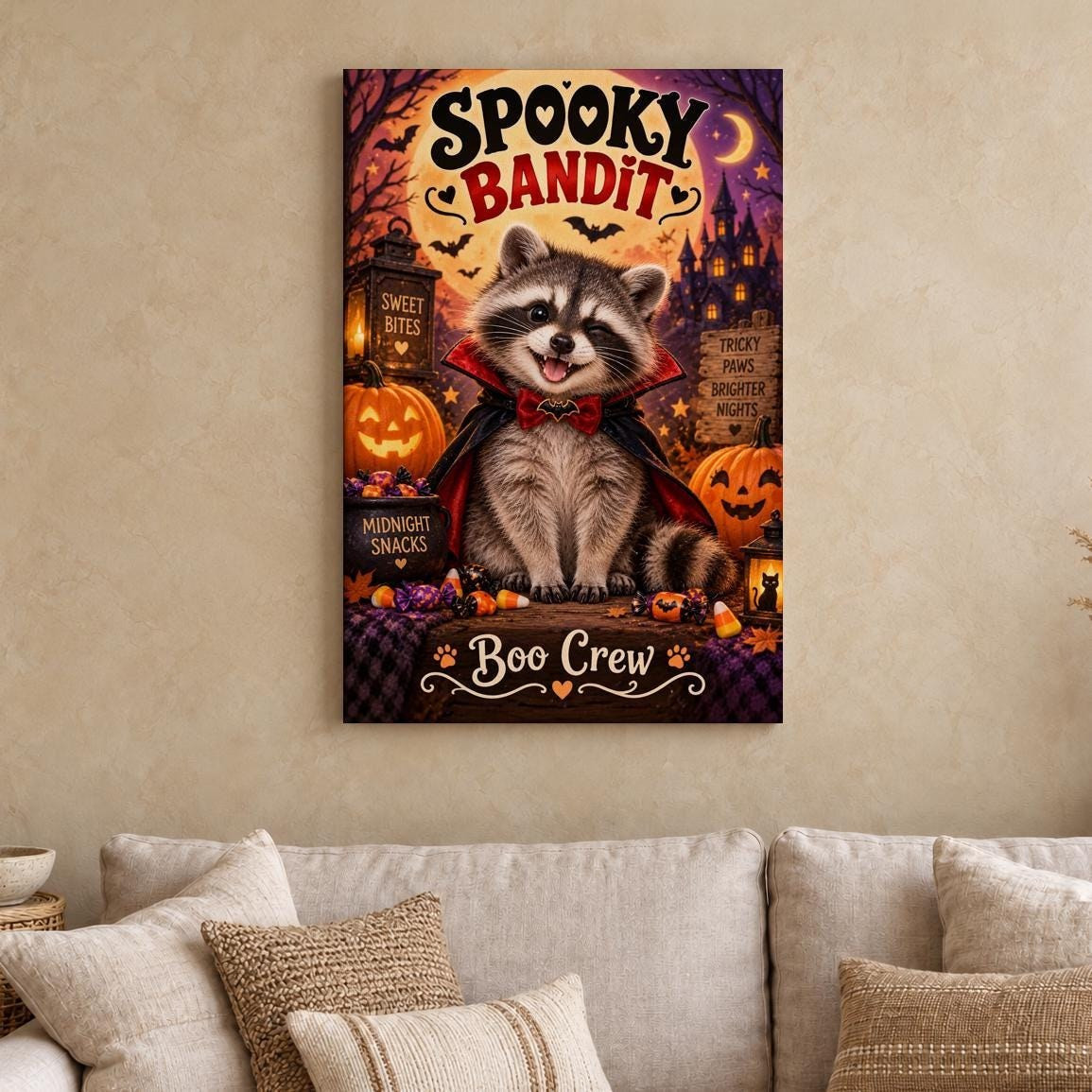 Spooky Bandit Halloween Raccoon Canvas Wall Art