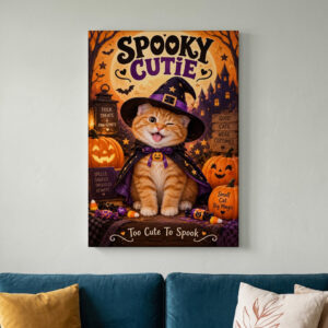 Spooky Cutie Halloween Witch Cat Canvas Wall Art