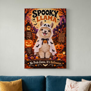 Spooky Llama Halloween Canvas Wall Art