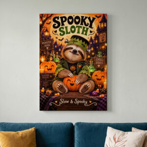 Spooky Sloth Halloween Canvas Wall Art