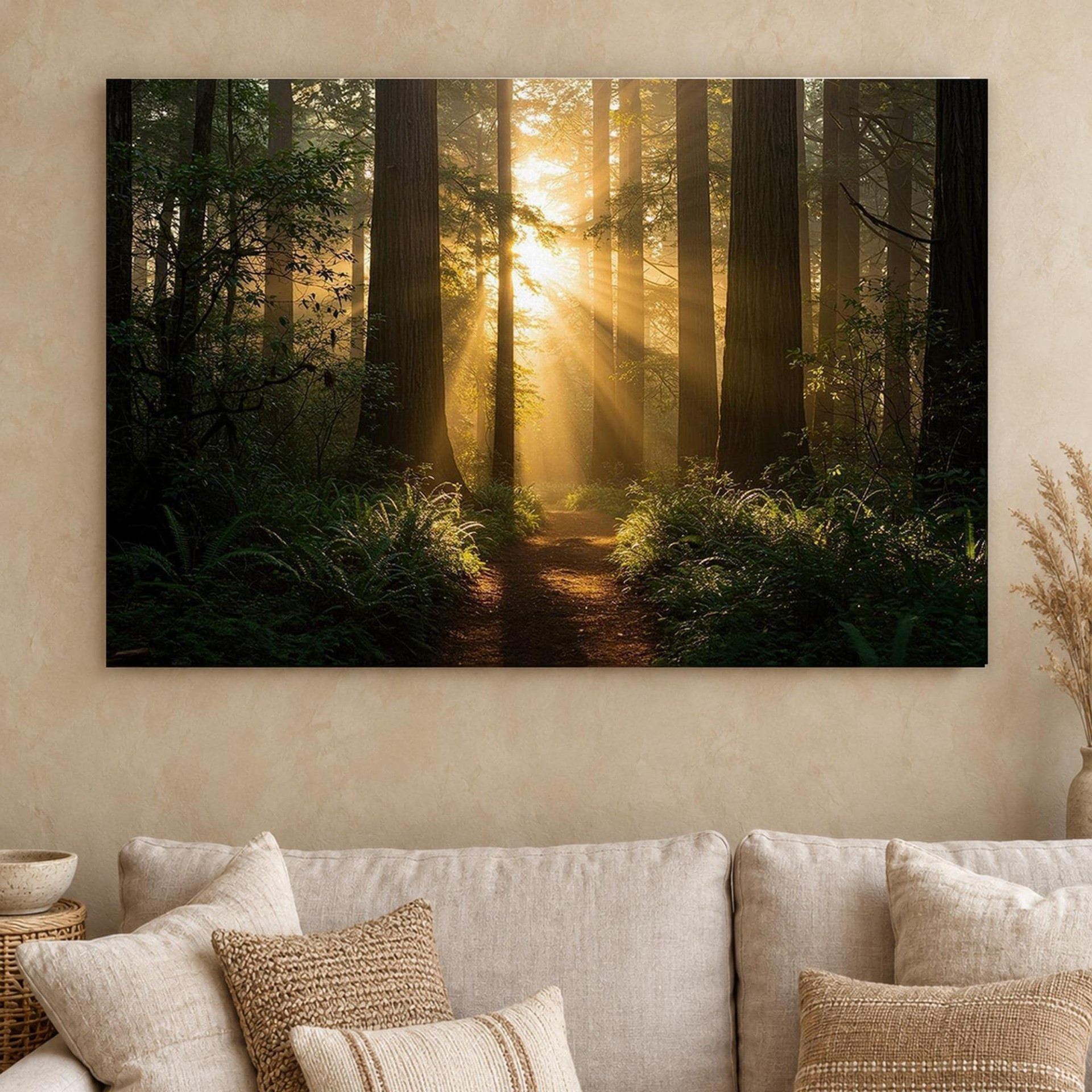 Sunlit Forest Trail Canvas Wall Art
