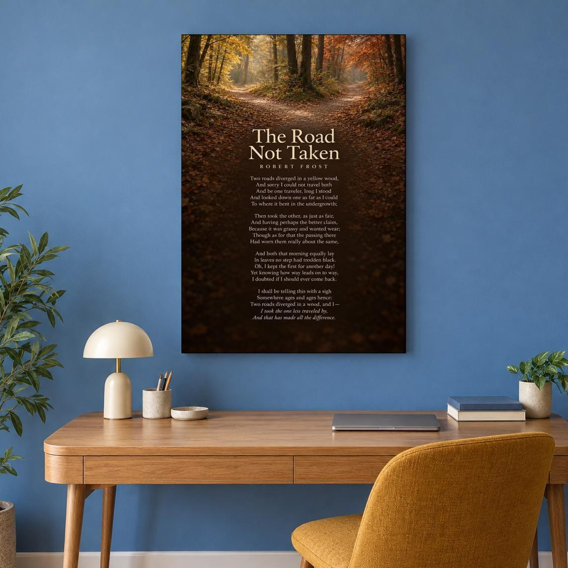 The Road Not Taken Poem Canvas Wall Art