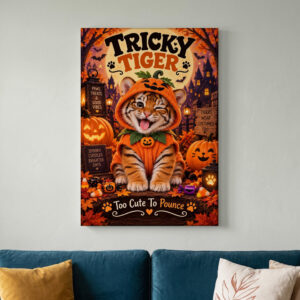 Tricky Tiger Halloween Canvas Wall Art