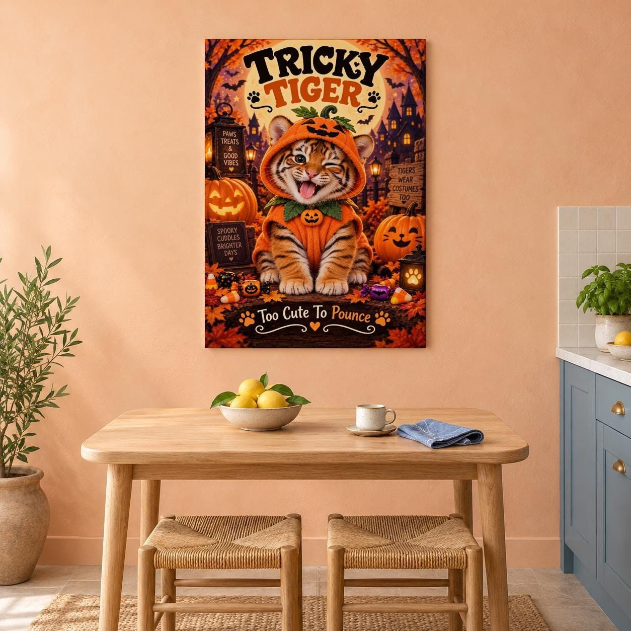 Tricky Tiger Halloween Canvas Wall Art