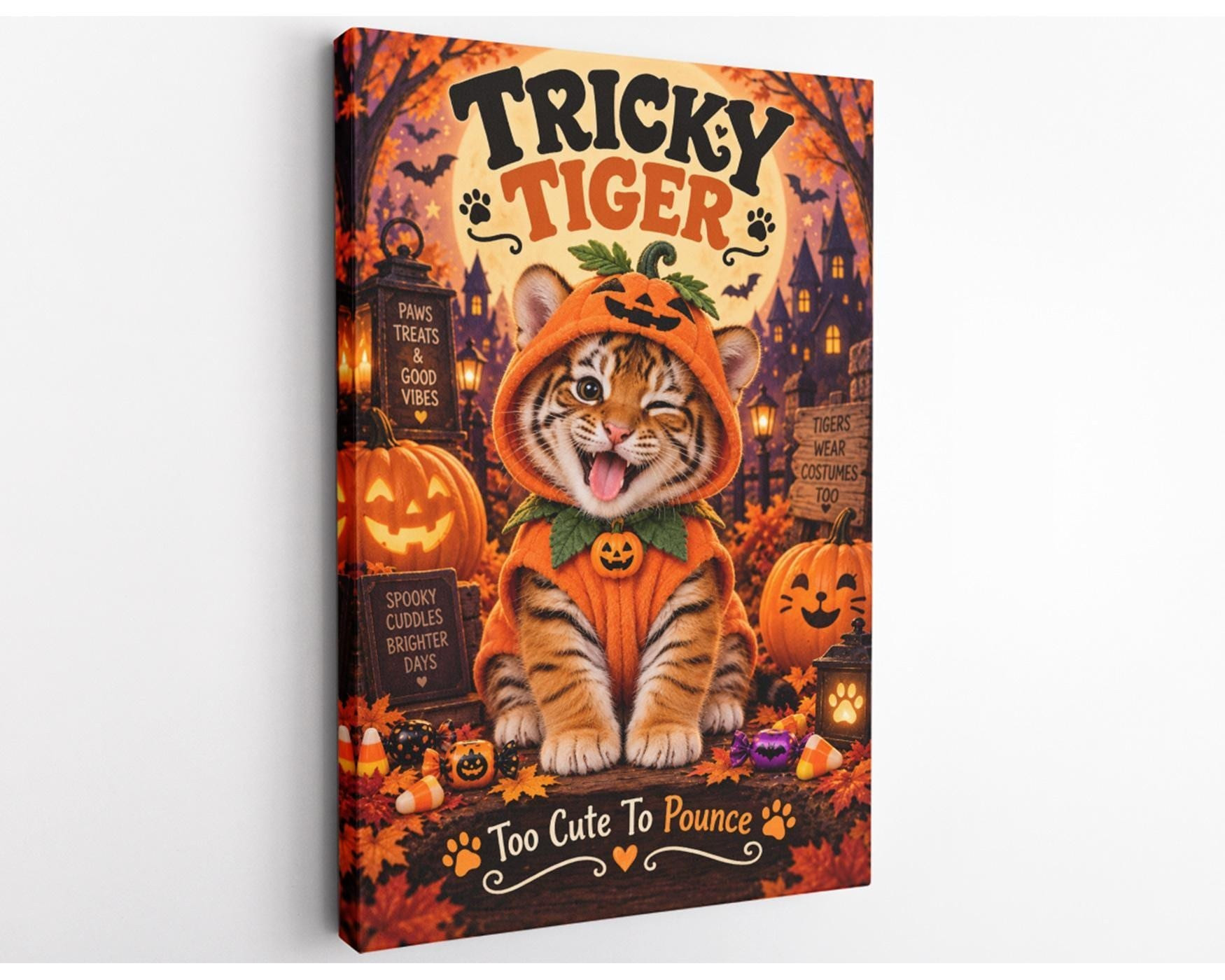 Tricky Tiger Halloween Canvas Wall Art