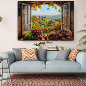 Tuscany Window with Flowers Canvas Wall Art