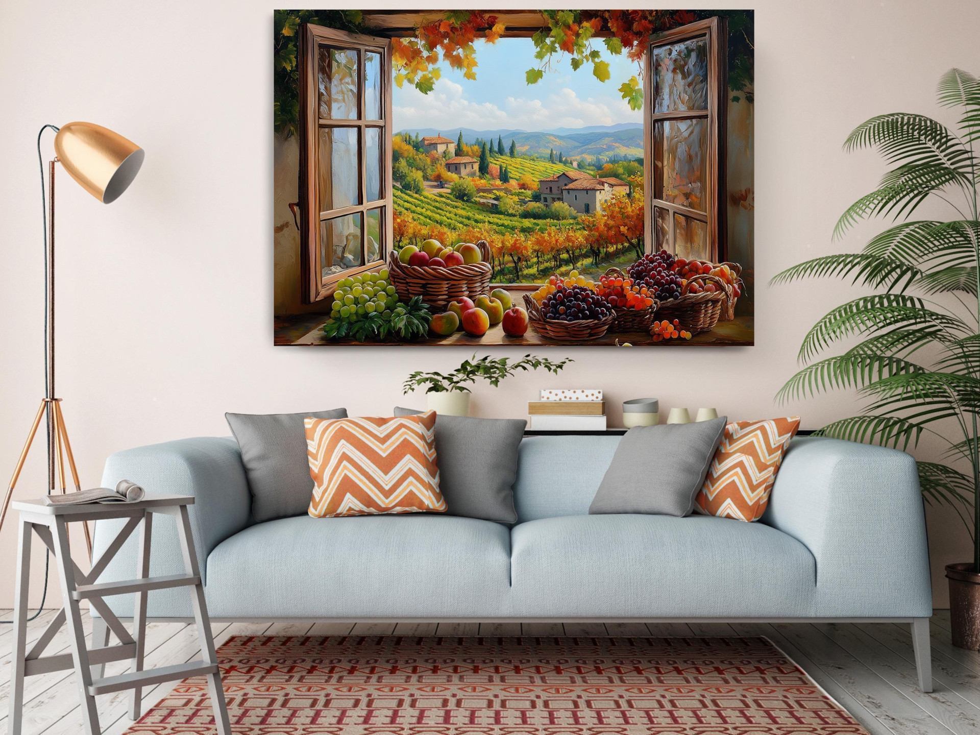 Tuscany Window with Flowers Canvas Wall Art