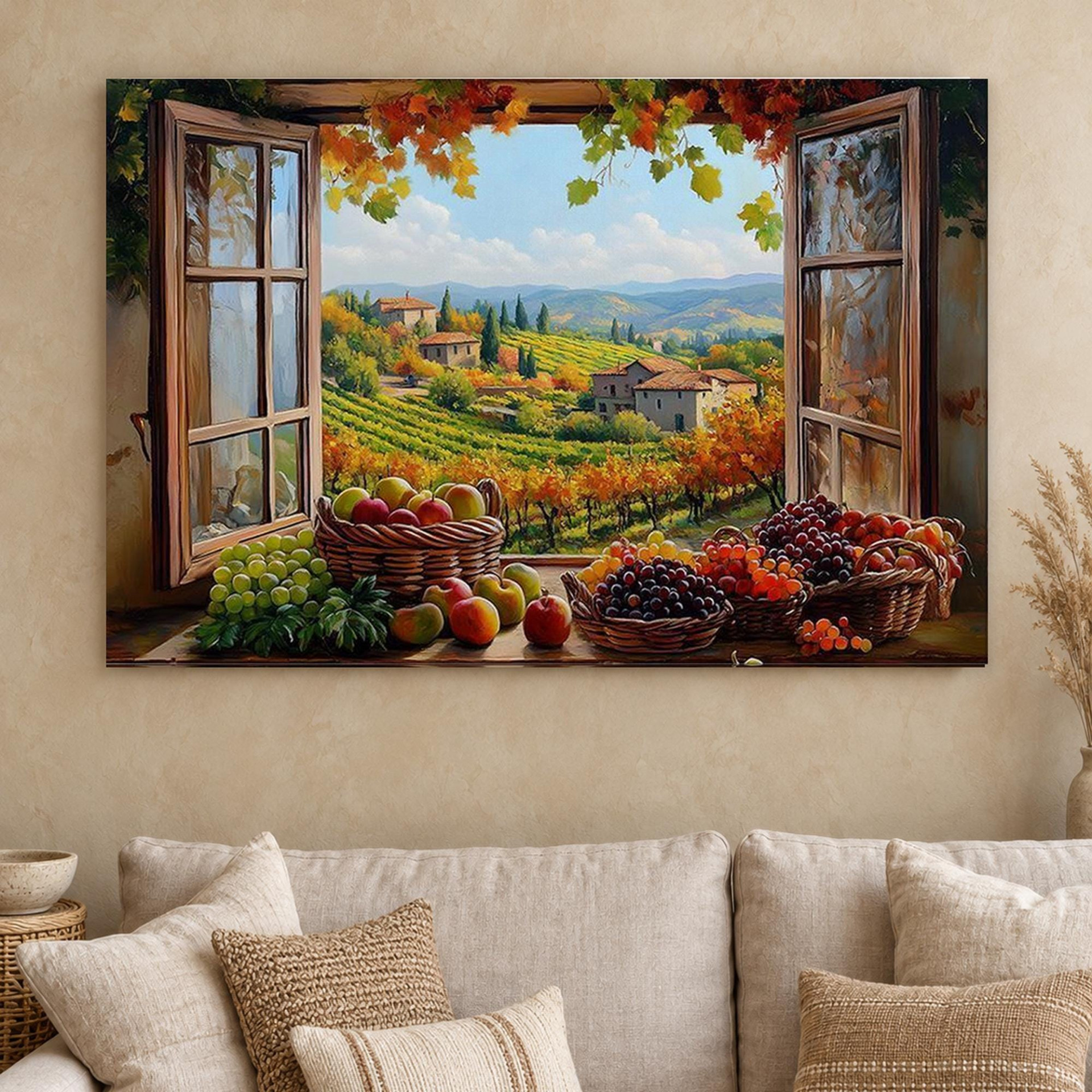 Tuscany Window with Flowers Canvas Wall Art