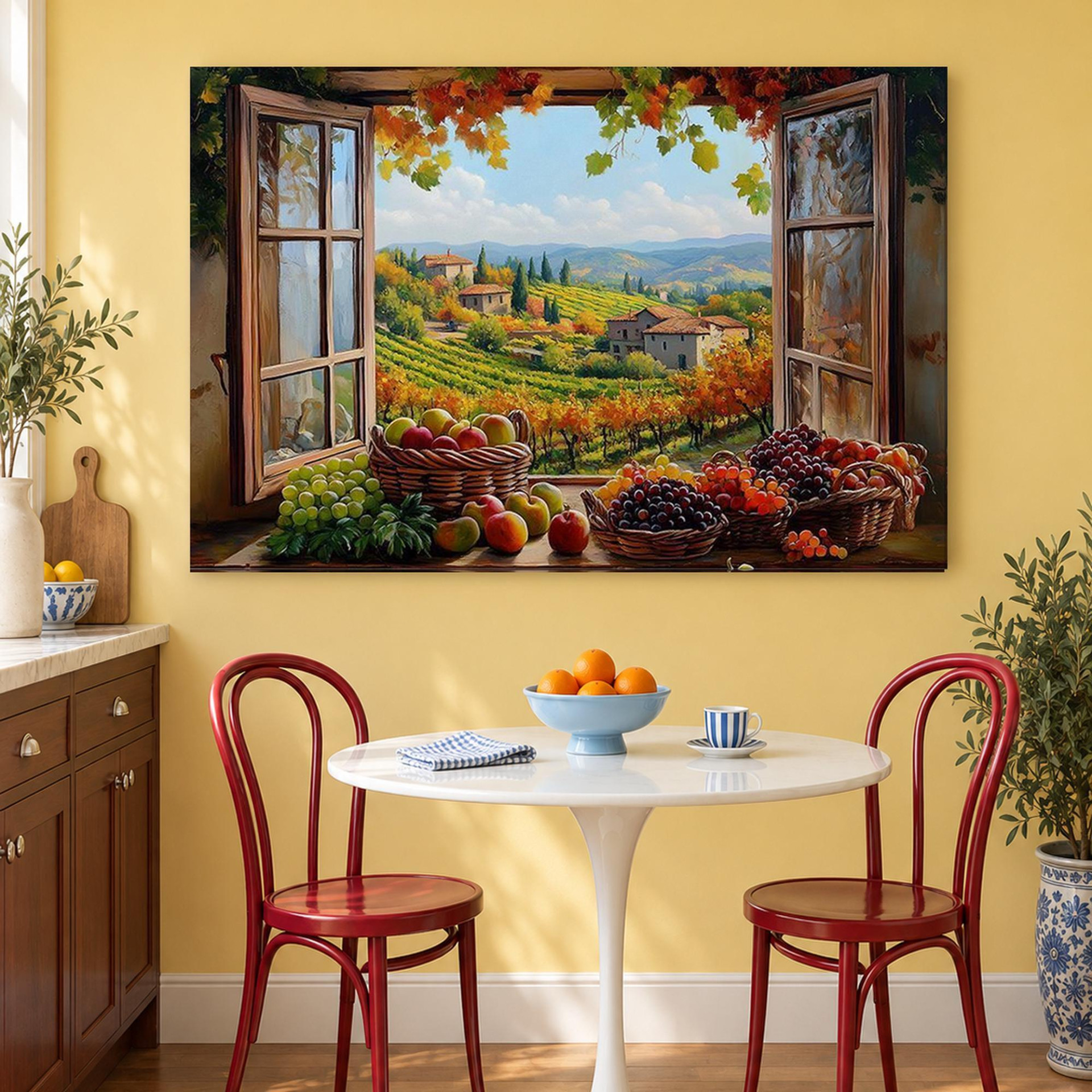 Tuscany Window with Flowers Canvas Wall Art
