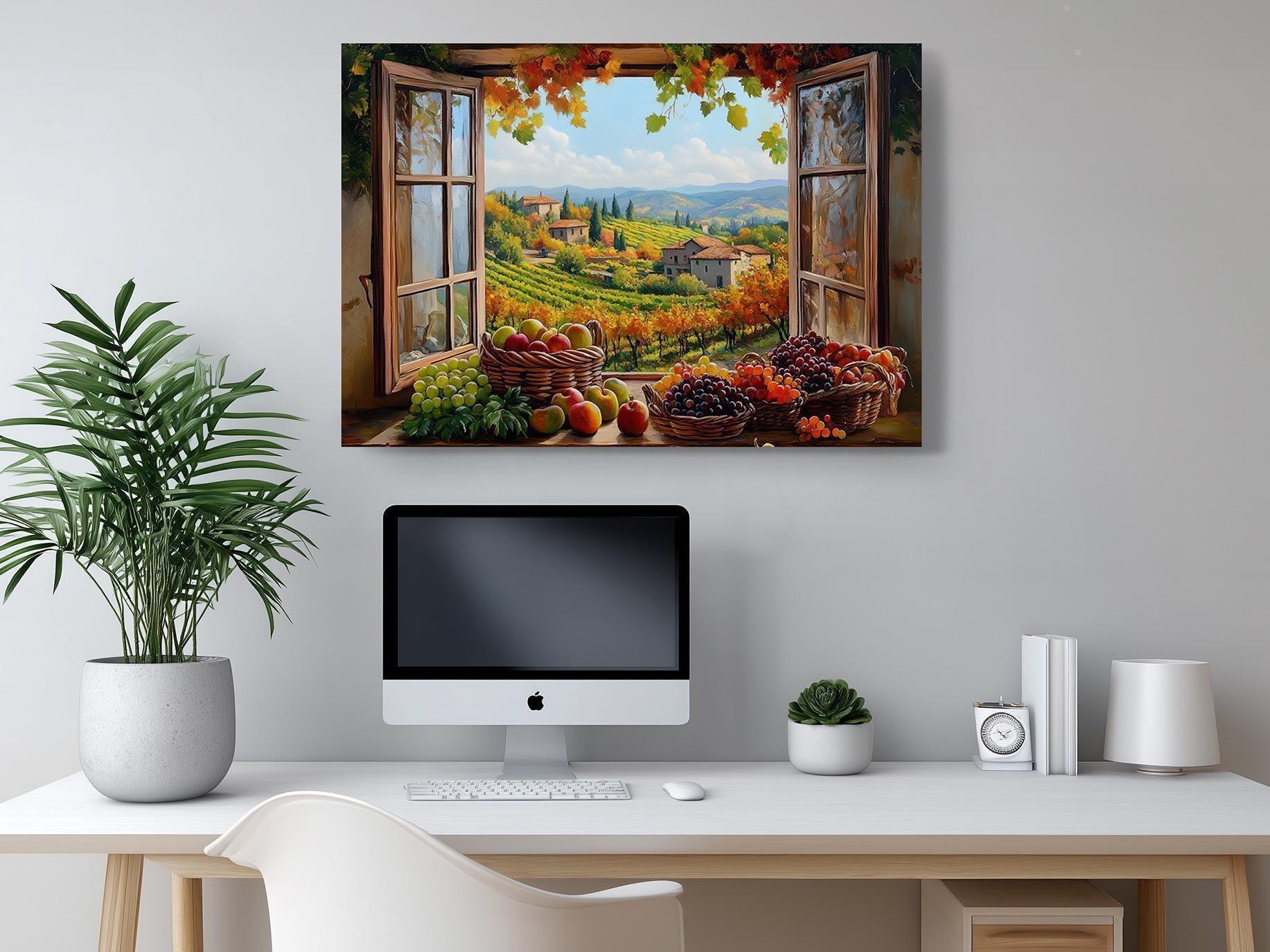 Tuscany Window with Flowers Canvas Wall Art