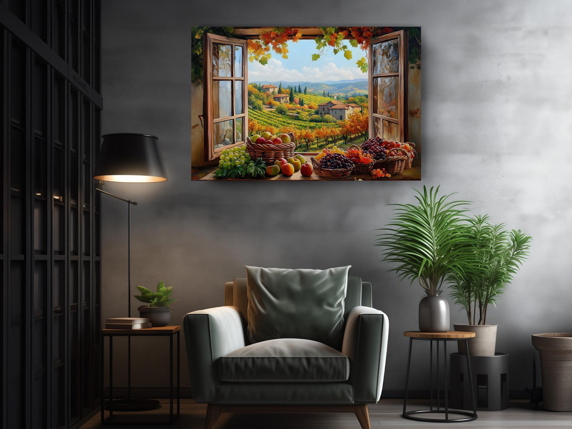 Tuscany Window with Flowers Canvas Wall Art