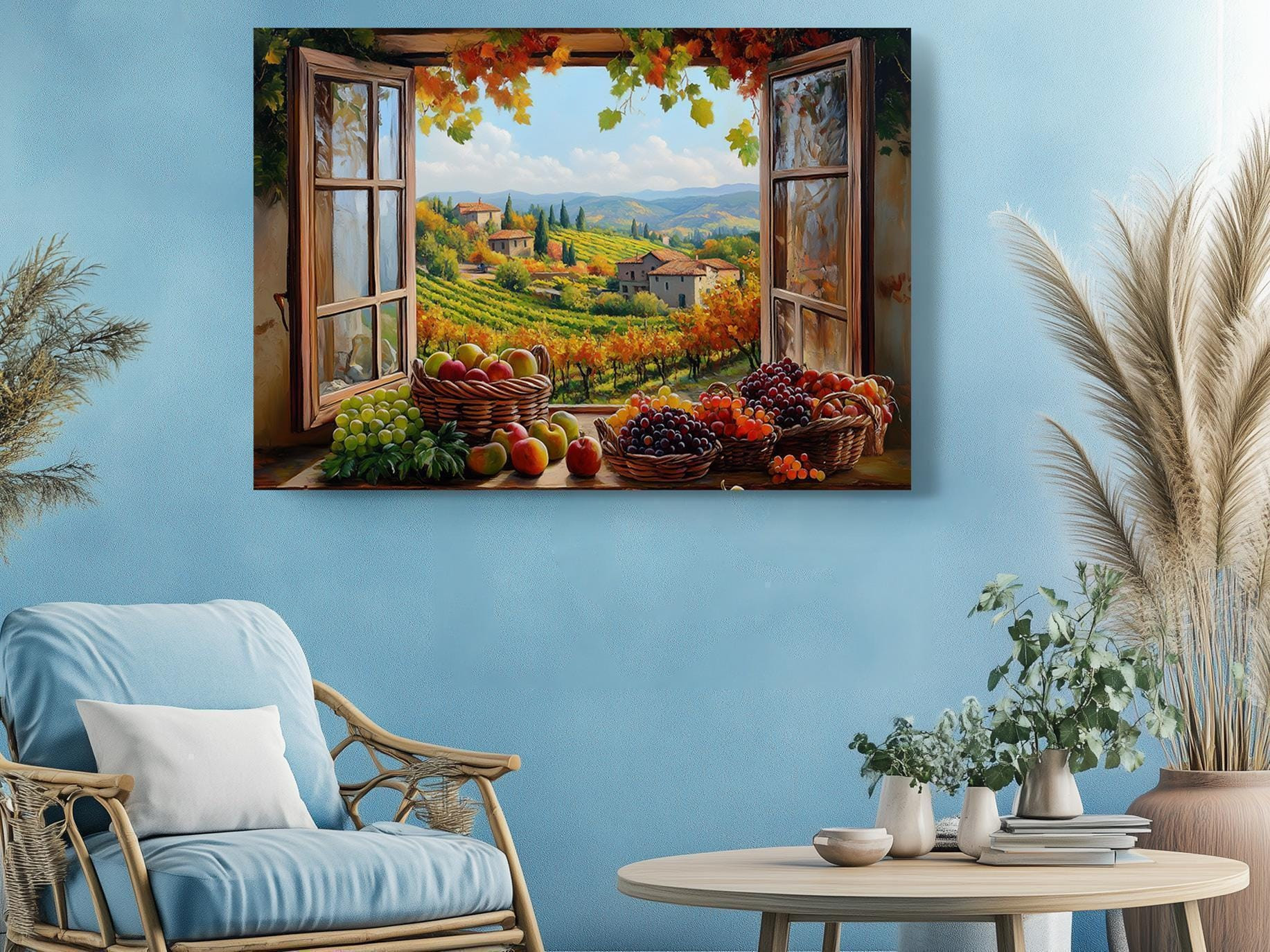 Tuscany Window with Flowers Canvas Wall Art