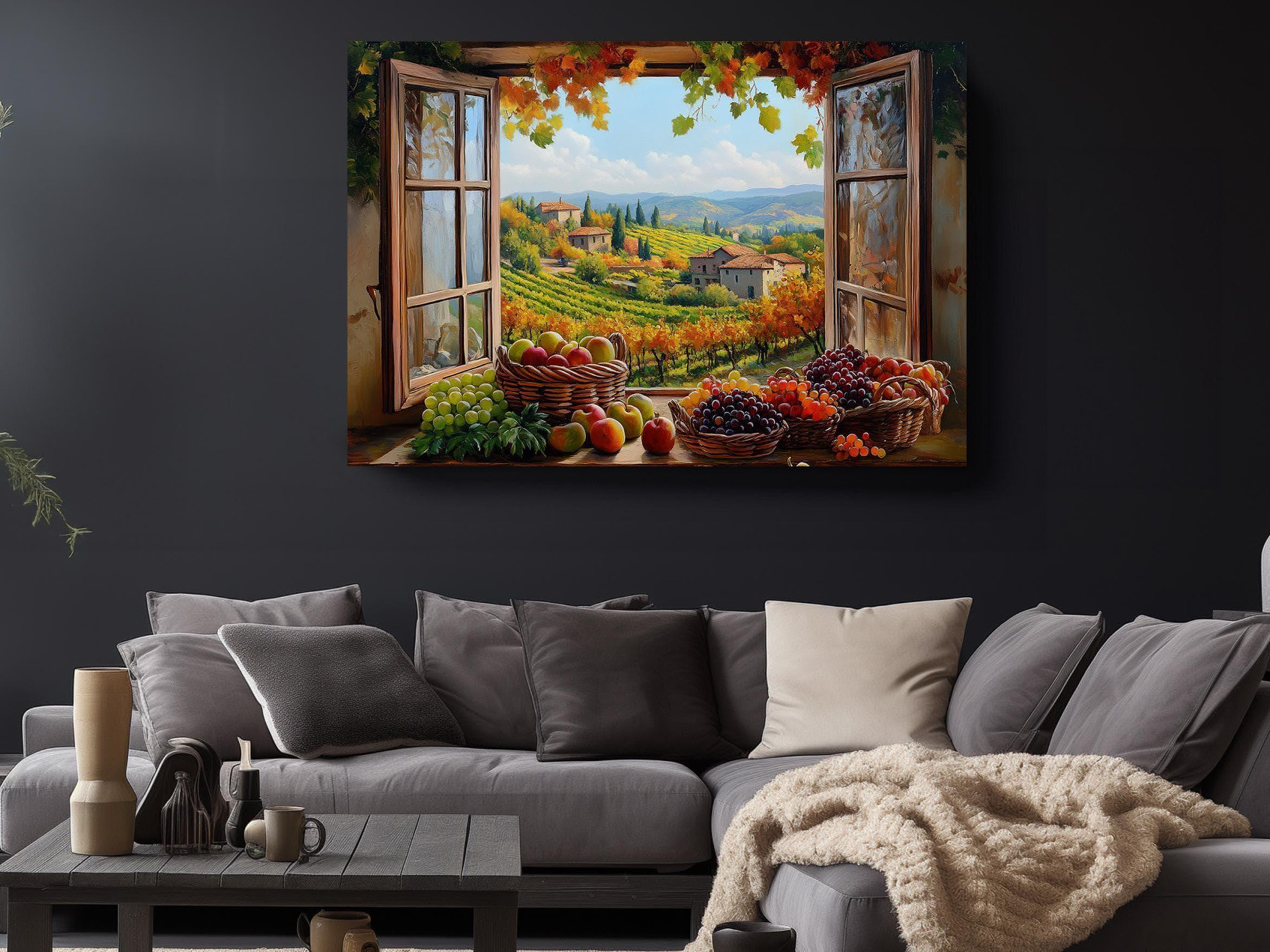 Tuscany Window with Flowers Canvas Wall Art